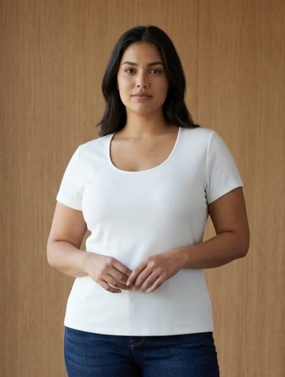 Tahari Modern Essentials Womens XL White Ribbed Knit Scoop Neck Top